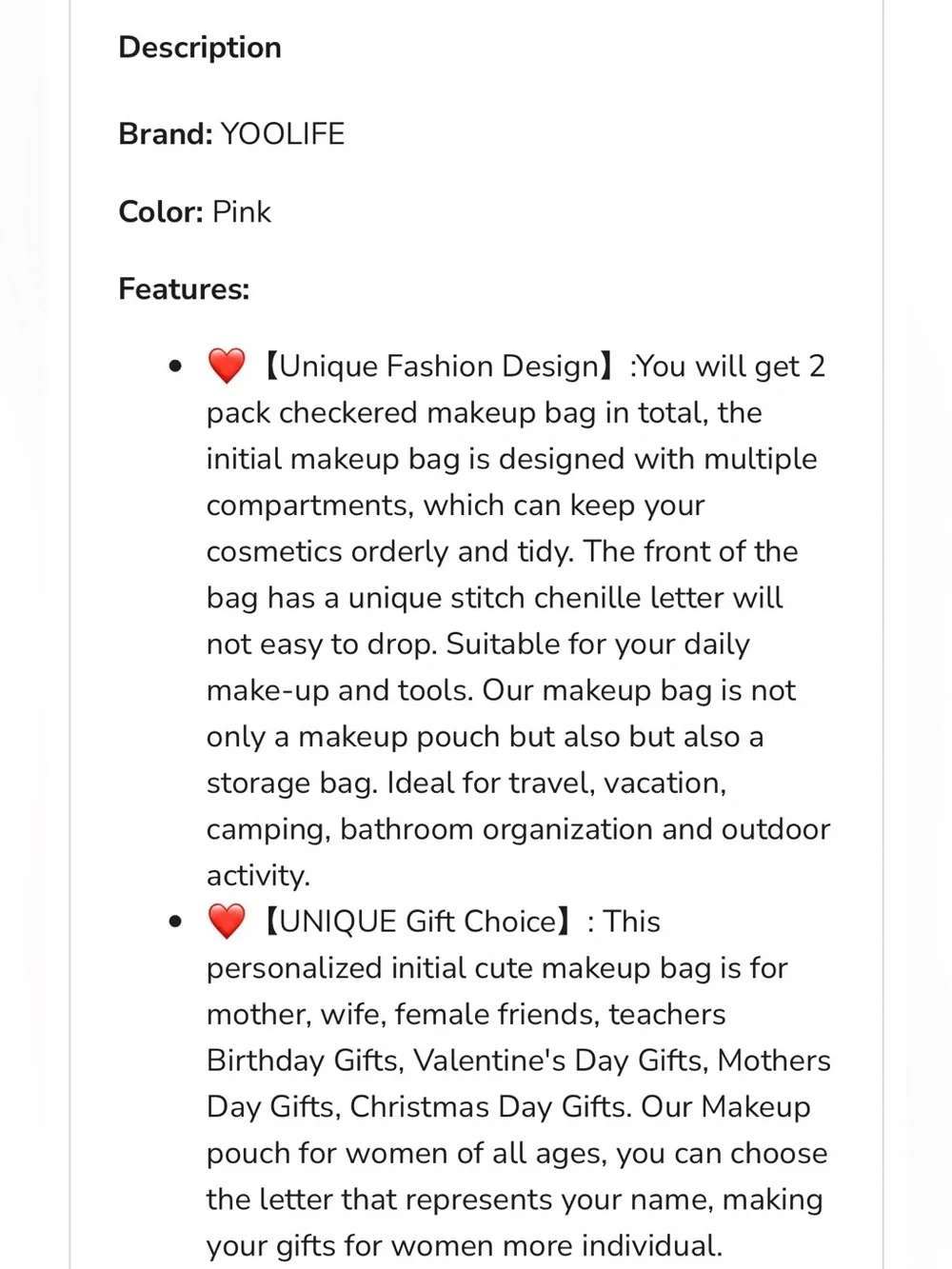 Pink Striped Cosmetic Bag Set with Gold-Trim 'R' Patch by Yoolife